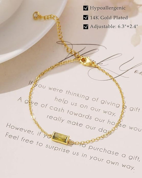 Gold Adjustable Chain Bracelets with Birthstone
