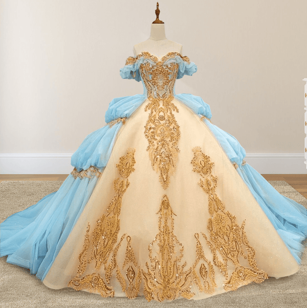 Hazeleigh | Gold Appliqued Double Colored Corset Back Quinceañera Dress