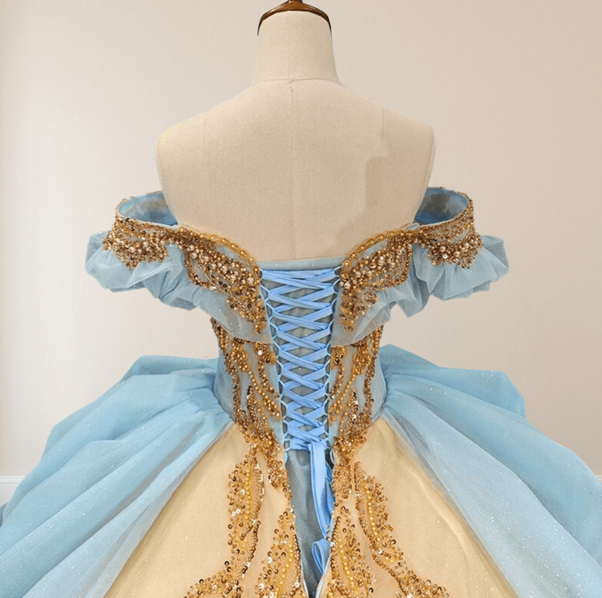 blue dress for baby girl Gold Appliqued Double Colored Corset Back Quinceañera Dress Gold / 10