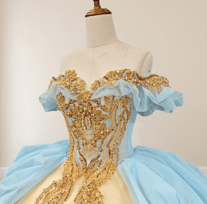 Hazeleigh | Gold Appliqued Double Colored Corset Back Quinceañera Dress