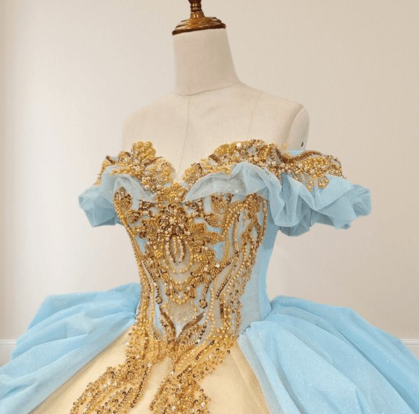 Hazeleigh | Gold Appliqued Double Colored Corset Back Quinceañera Dress
