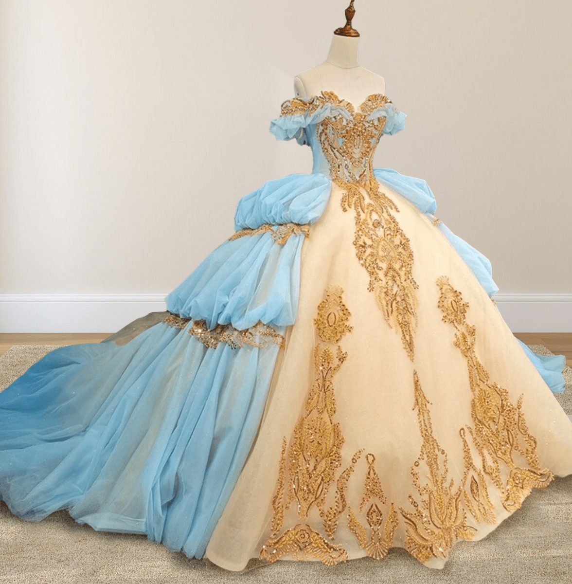 Gold Appliqued Double Colored Corset Back Quinceaera Dress, Gold / 12 Gold Appliqued Double Colored Corset Back Quinceaera Dress, Gold / 12
