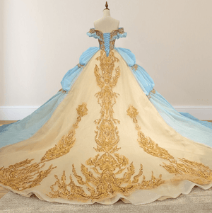 Hazeleigh | Gold Appliqued Double Colored Corset Back Quinceañera Dress