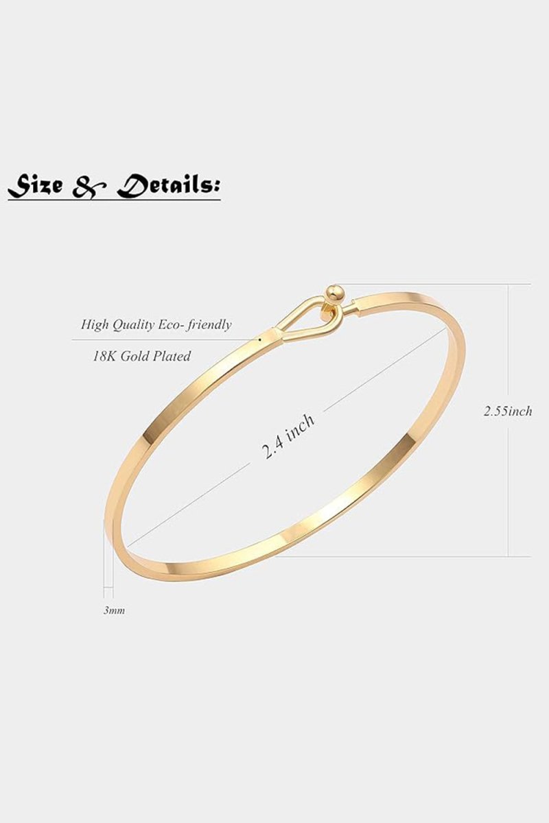 Gold Bar Thin Cuff Bangle Hook Bracelets - KissProm