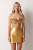 Gold Bodycon Sequined Flowers Corset Sweetheart Homecoming Dress | KISSPROM