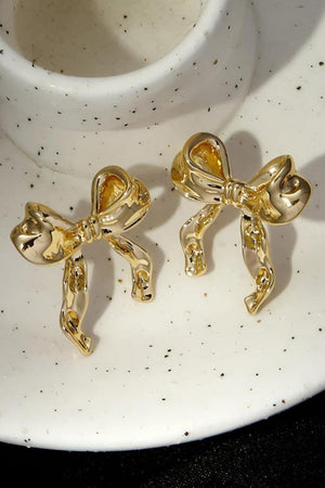Gold Bow Ribbon Stud Earrings