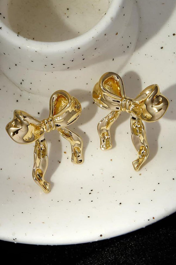 Gold Bow Ribbon Stud Earrings