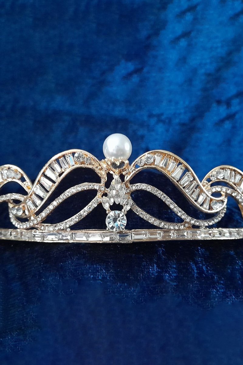 Gold Bridal Tiara With Pearl - KissProm