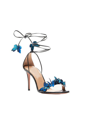 Gold Butterfly Embellished Lace Up High Heel Sandals - KissProm