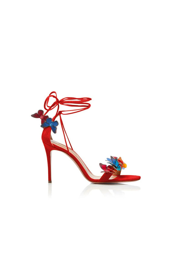 Gold Butterfly Embellished Lace Up High Heel Sandals - KissProm