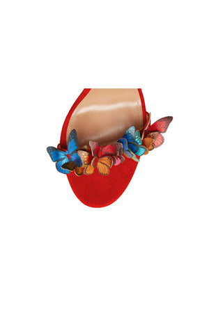 Gold Butterfly Embellished Lace Up High Heel Sandals - KissProm