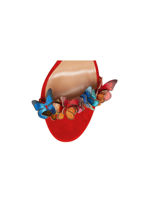 Gold Butterfly Embellished Lace Up High Heel Sandals - KissProm