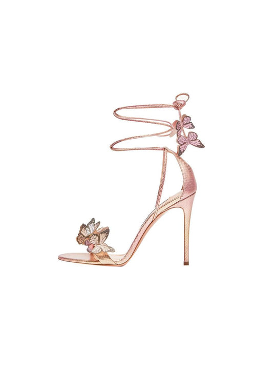 Gold Butterfly Embellished Lace Up High Heel Sandals - KissProm