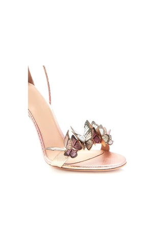 Gold Butterfly Embellished Lace Up High Heel Sandals - KissProm