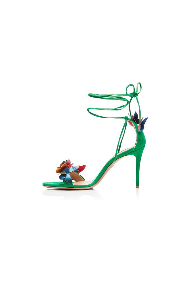 Gold Butterfly Embellished Lace Up High Heel Sandals - KissProm