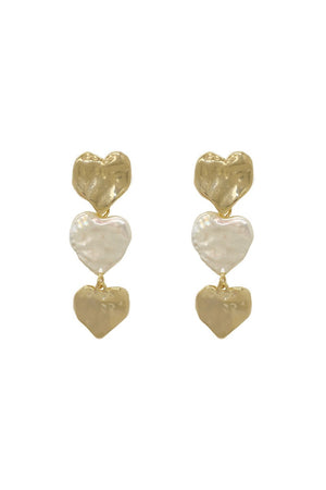 Gold Heart Shape Pearl Earrings - KissProm