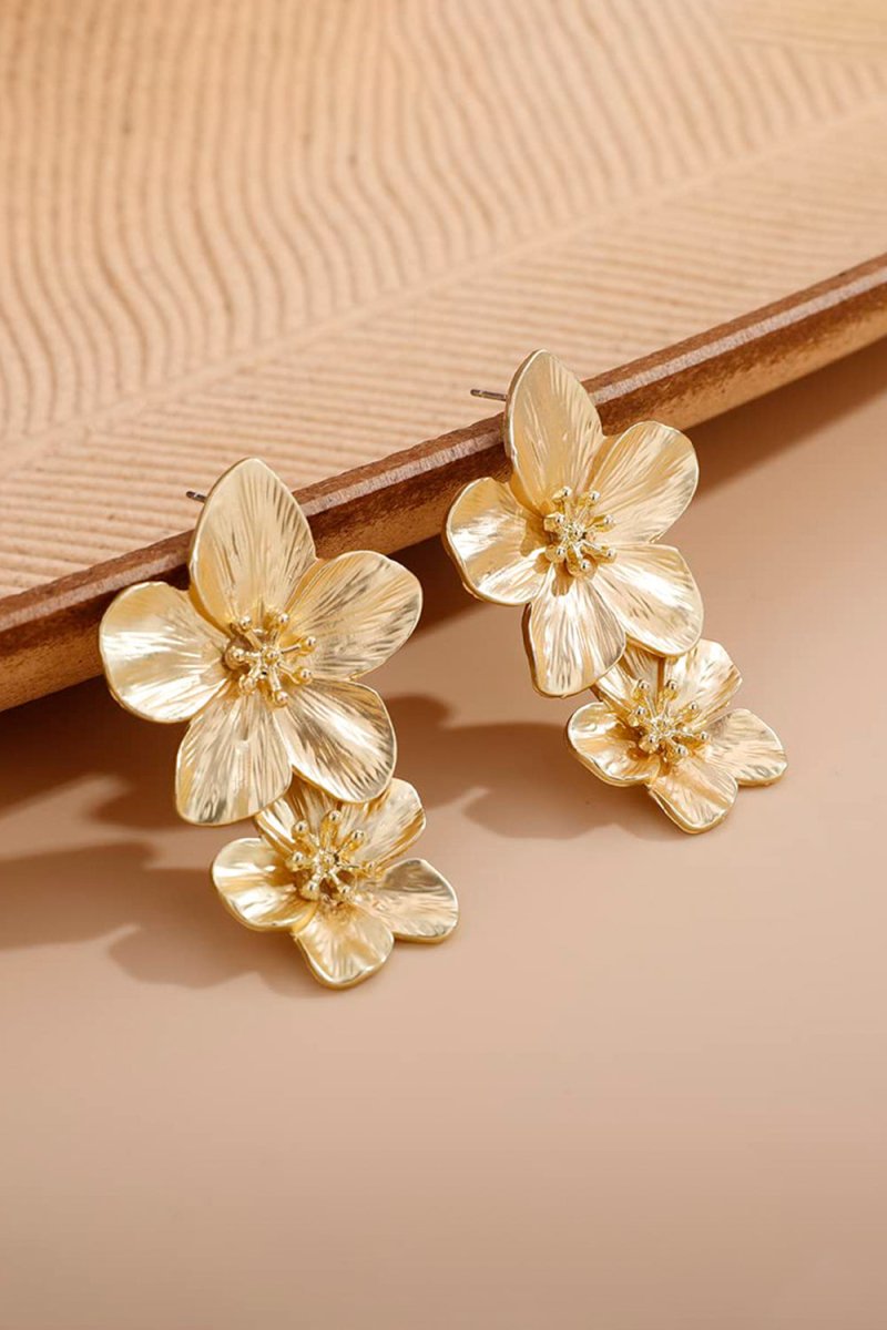 Gold Large Double Flower Earrings
