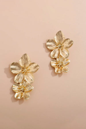 Gold Large Double Flower Earrings