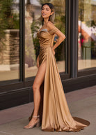 KissProm-Adelaide Gold Mermaid Satin Long Prom Dress With Slit