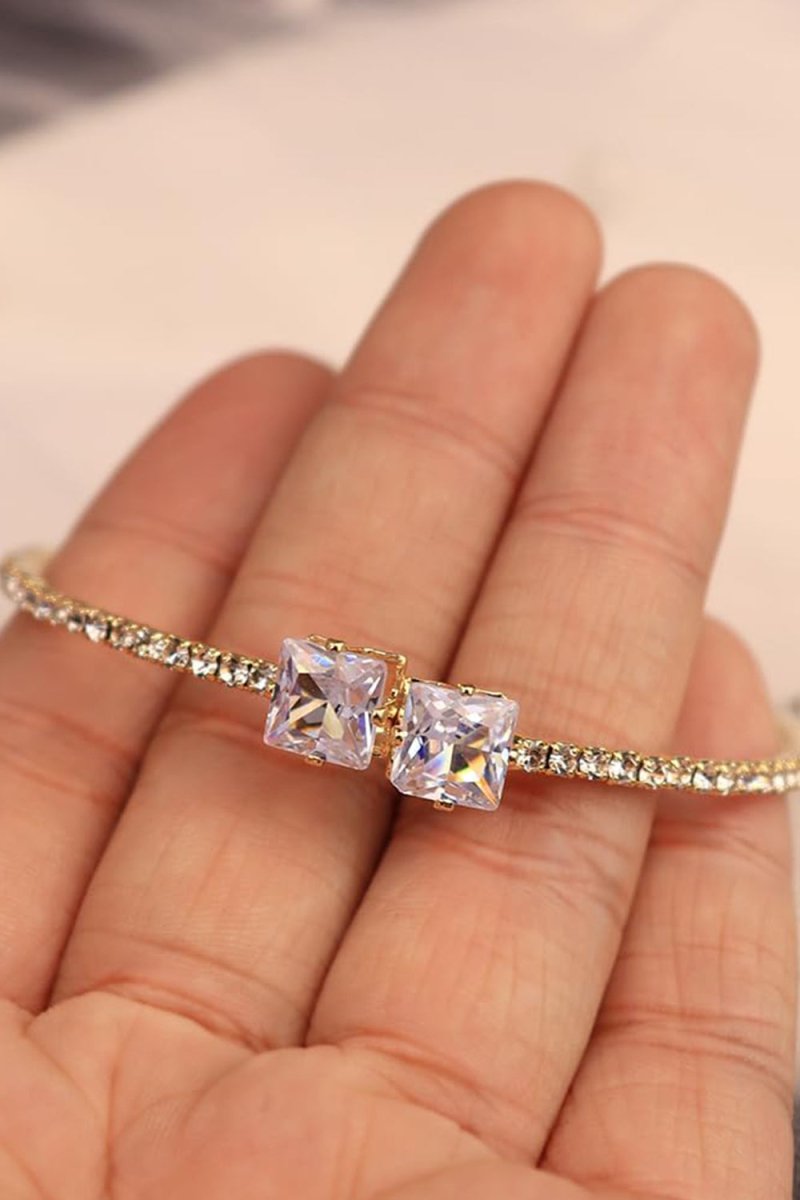 Gold Rhinestone Open Cuff Tennis Bracelets - KissProm