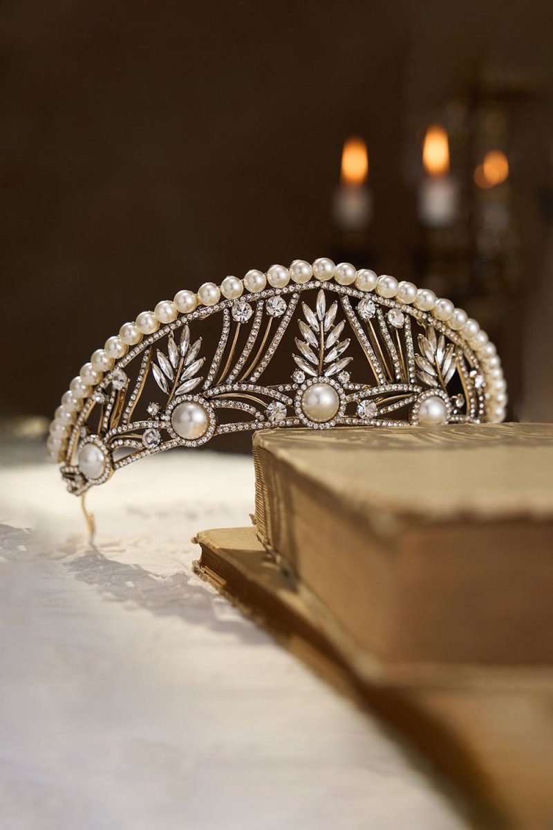 Gold Pearl Wedding Tiara - KissProm