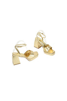 Gold Peep Toe Ankle Strap Chunky Heel Prom Shoes - KissProm