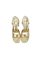 Gold Peep Toe Ankle Strap Chunky Heel Prom Shoes - KissProm