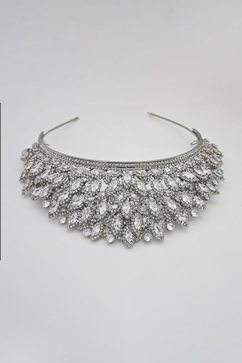 Silver Rheinstone Large Pageant Tiara - KissProm