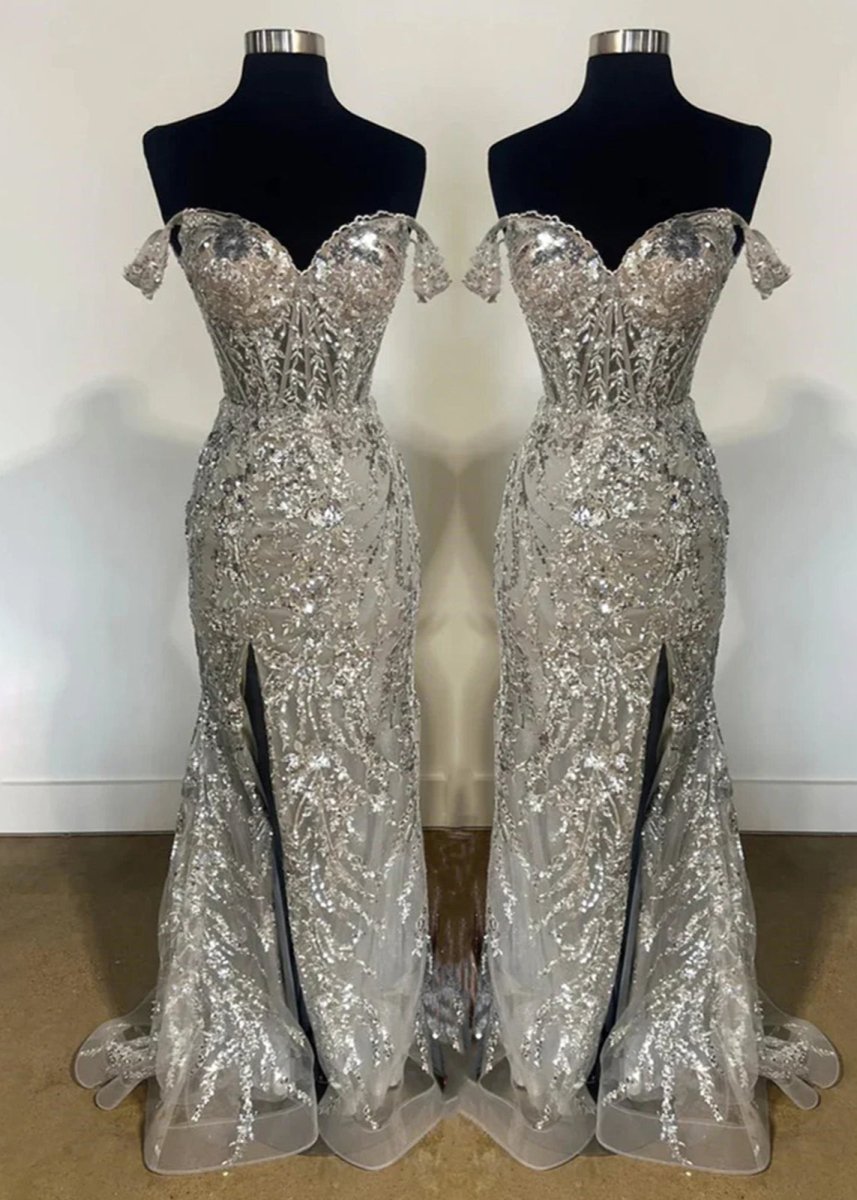 Soleil | Gold Sequin Lace Off the Shoulder Mermaid Prom Dress