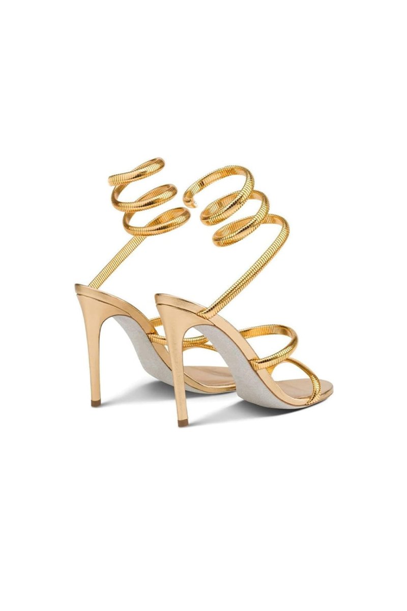 Gold Snake Wrap Open Toe High Heels Sandal - KissProm
