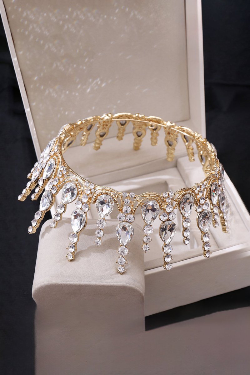 Gold Sparkly Round Crystal Princess Crown - KissProm