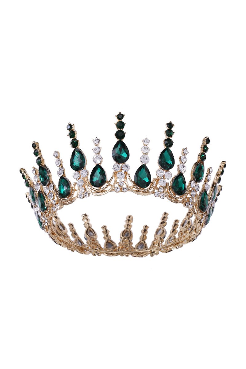 Gold Sparkly Round Crystal Princess Crown - KissProm
