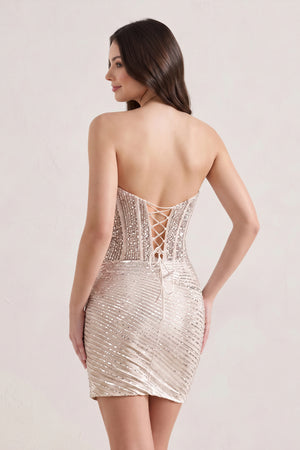 Gold Strapless Bodycon Short Mini Homecoming Dresses With Beading (2) | KISSPROM