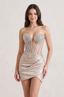 Gold Strapless Bodycon Short Mini Homecoming Dresses With Beading | KISSPROM