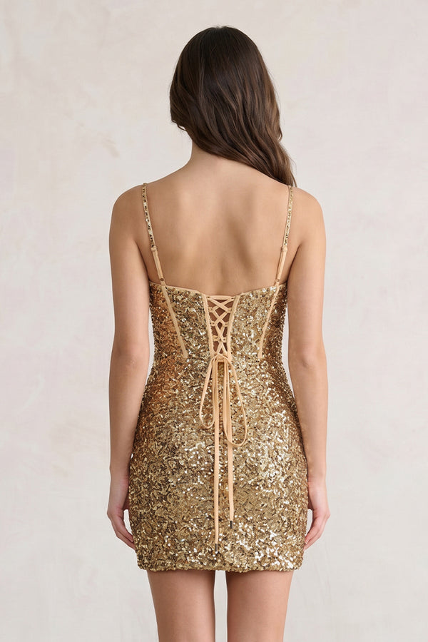 Gold - Sweetheart Sequins Bodycon Mini Party Dresses - KissProm