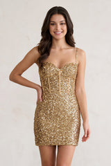 Gold - Sweetheart Sequins Bodycon Mini Party Dresses - KissProm