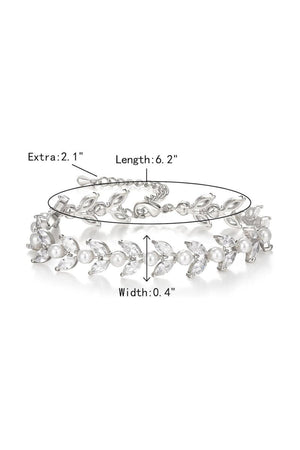 Gold Zirconia Pearl Bracelets with Leaf Filigree
