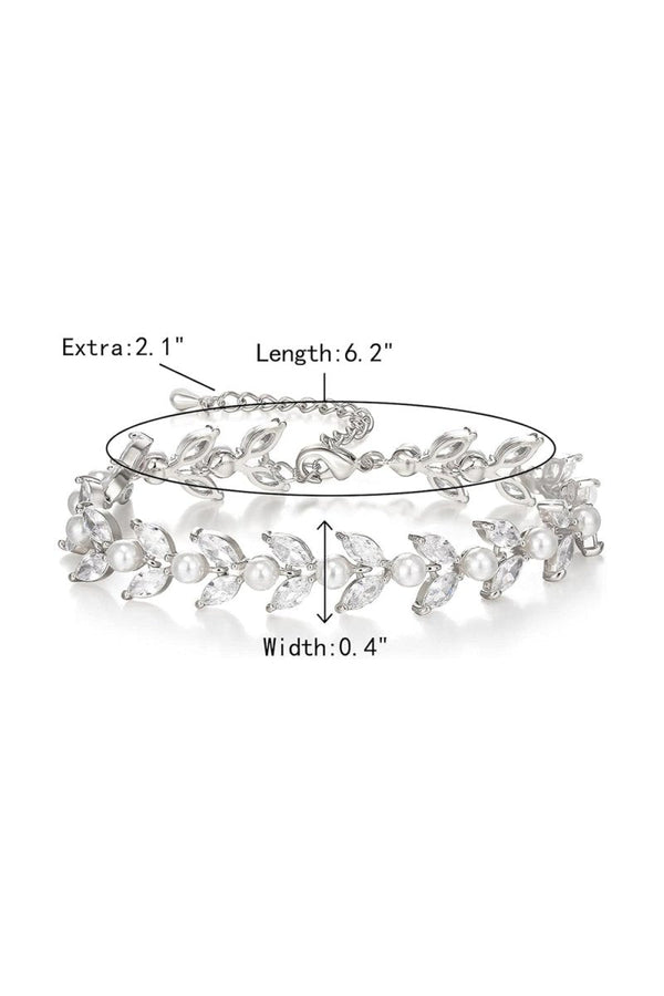Gold Zirconia Pearl Bracelets with Leaf Filigree