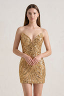 Gloden Strapless V Neck Sequins Bodycon Short Homecoming Dresses - KISSPROM