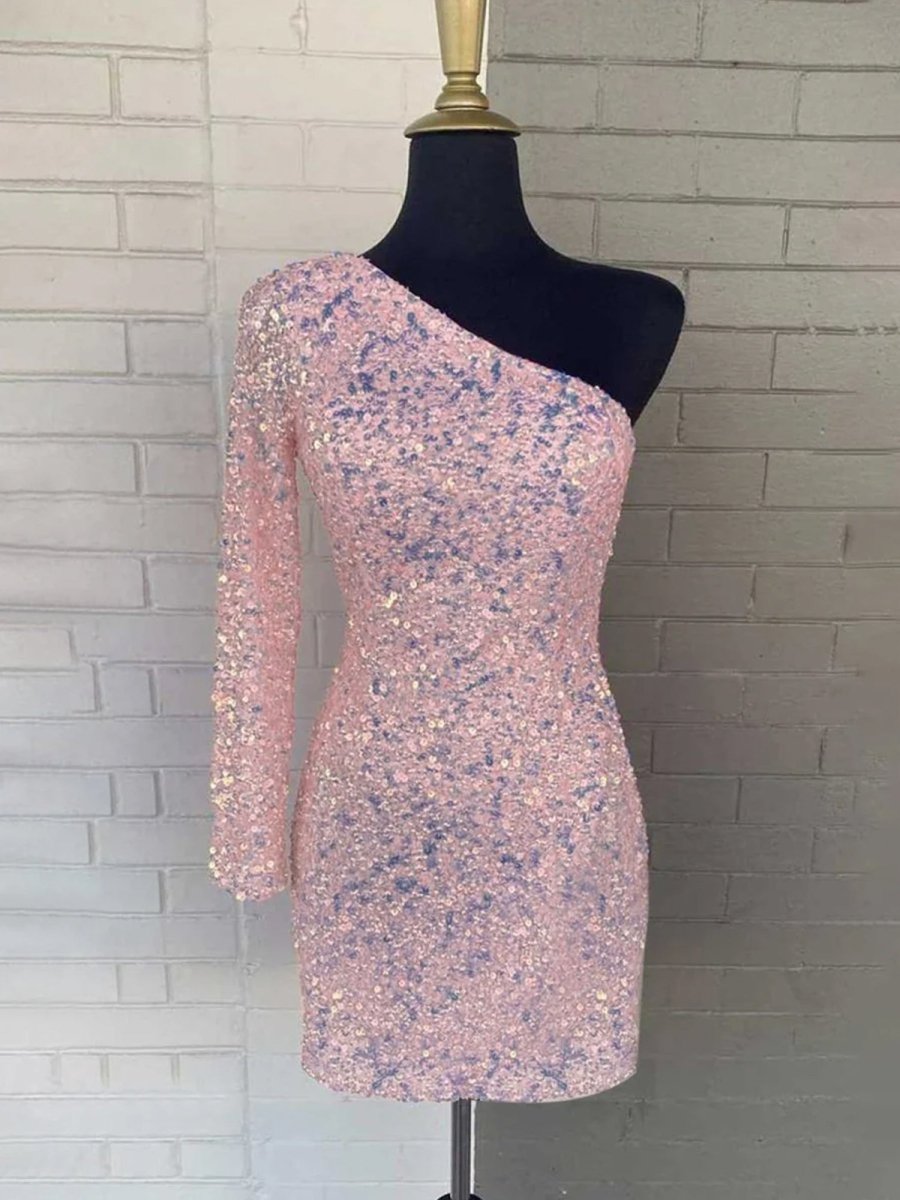 Gorgeous Glitter One Shoulder Black Sequins Party Dress