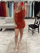 Gorgeous Glitter One Shoulder Black Sequins Party Dress