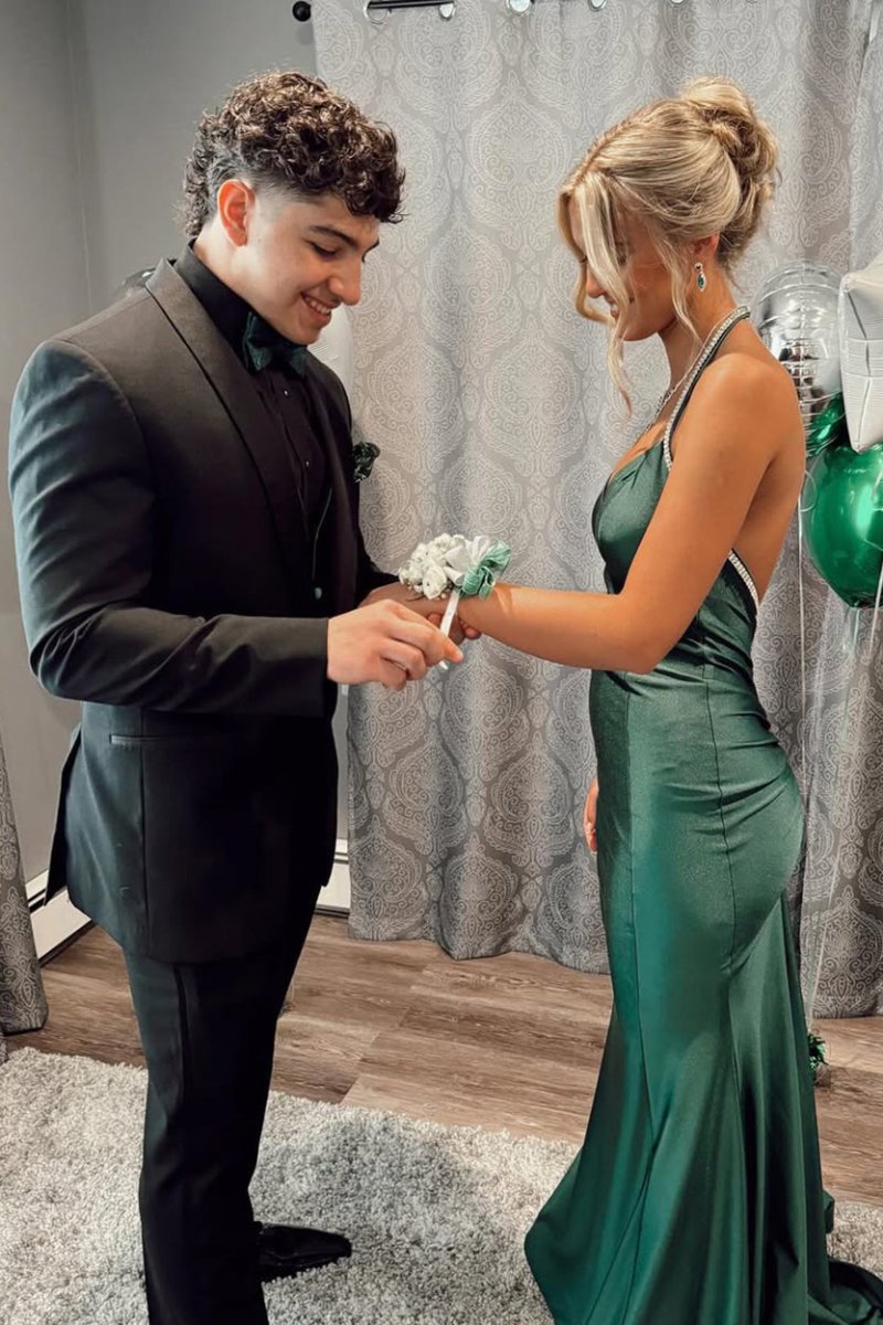 slim fit dress slacks Gorgeous Trumpet Hunter Green Long Formal Dress Green / 00
