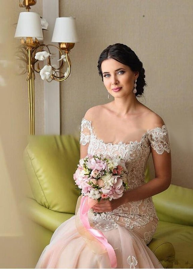 Gorgeous Mermaid Appliqued Lace Tulle Bridal Gowns With Lace - up Back - KissProm