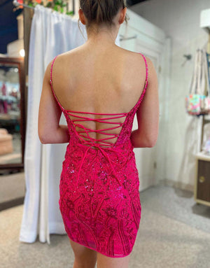 Gorgeous Spaghetti Straps Lace Up Tight Glitter Homecoming Dress - KissProm