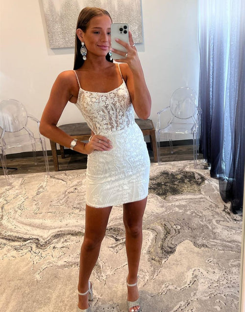 Gorgeous Spaghetti Straps Lace Up Tight Glitter Homecoming Dress - KissProm
