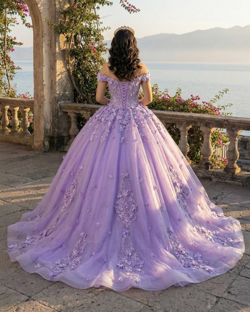 strapless open back dress Lace Sky Blue Off the Shoulder Ball Gown Quinceanera Dresses
