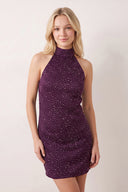 Grape Halter Neck Sleeveless Sequins Sheath Short Homecoming Dress | KISSPROM