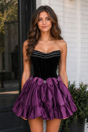 Grape Strapless A Line Velvet Homecoming Dresses With Bow | KISSPROM