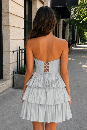 Glitter Black Strapless A-Line Corset Short Homecoming Dress with Beading - KissProm
