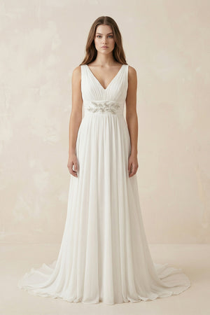 Greek Empire Strapped V-Neck Empire Chiffon Weddig Dress– Wedding Dresses by KissProm | Available at KissProm